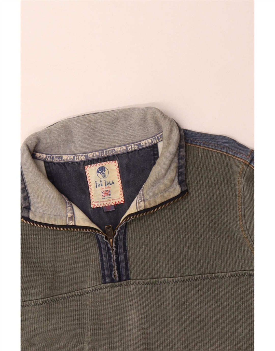 FAT FACE Sweat-shirt à col zippé pour homme 2XL Gris Colorblock Coton