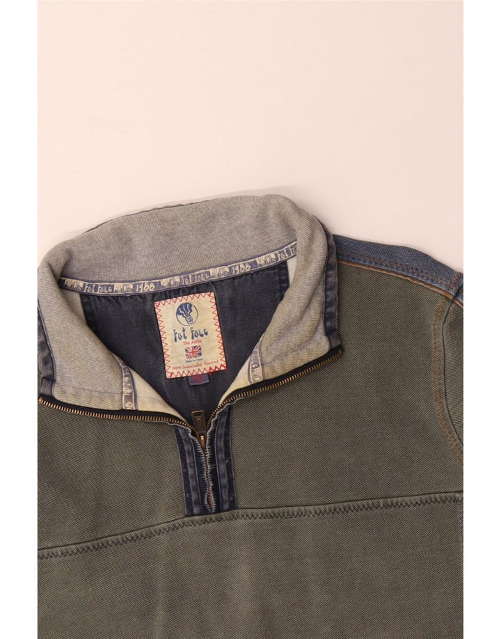 FAT FACE Sweat-shirt à col zippé pour homme 2XL Gris Colorblock Coton