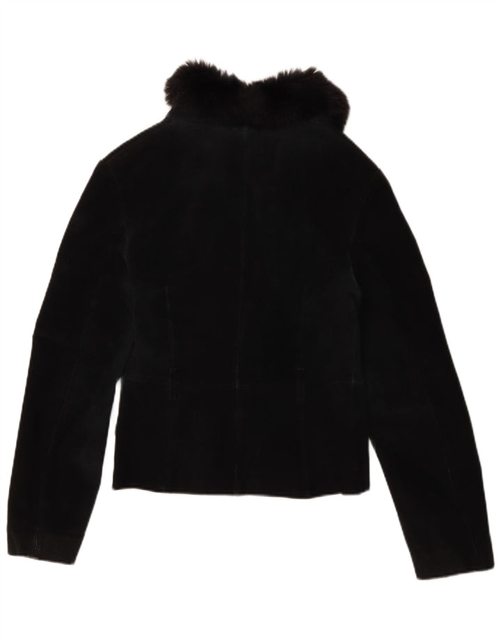 Mango Veste courte en daim pour femme UK 12 Cuir noir moyen