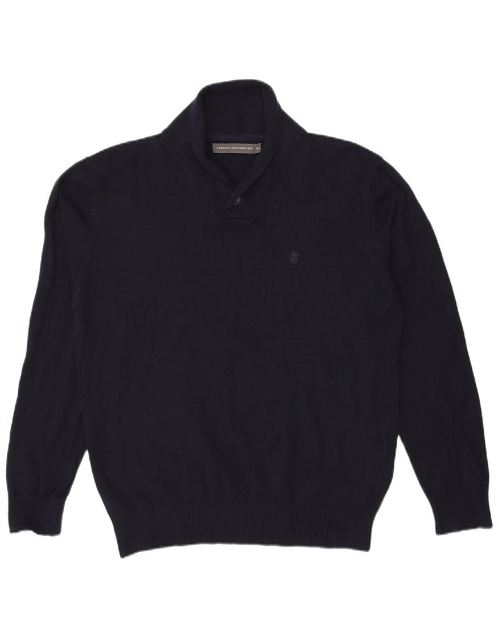 FRENCH CONNECTION Pull Col Châle Homme XL Bleu Marine Acrylique