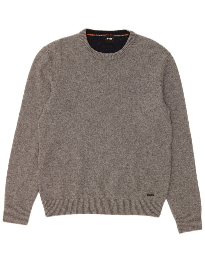 HUGO BOSS Pull Col Rond Homme Gris Moyen Coton