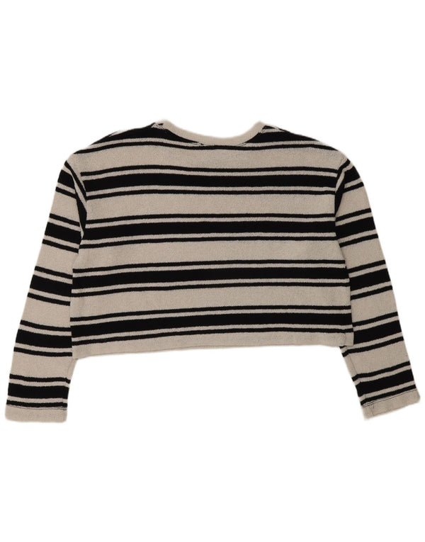 Zara Womens Crop Boat Neck Jumper Sweater UK 12 Medium White Striped Cotton