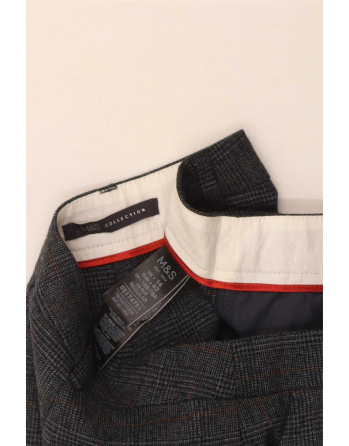 Marks & Spencer Pantalon Chino Femme UK 14 Moyen W32 L27 Gris Plaid