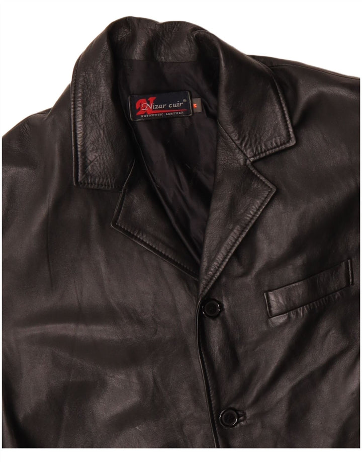 VINTAGE Manteau en cuir homme UK 38 Cuir noir moyen