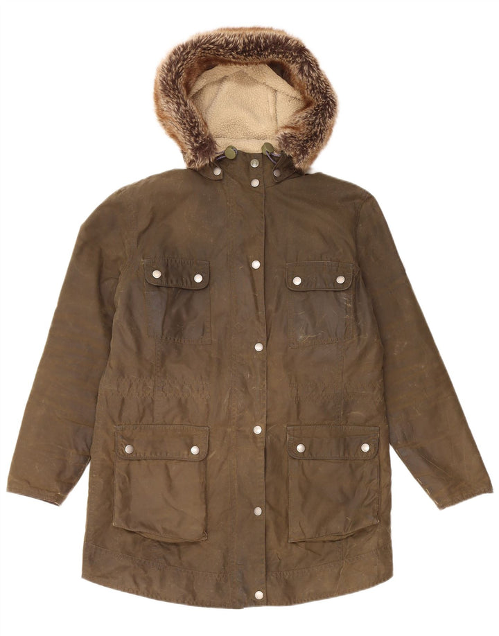 Barbour Veste à capuche en coton ciré pour femme UK 12 Coton kaki moyen