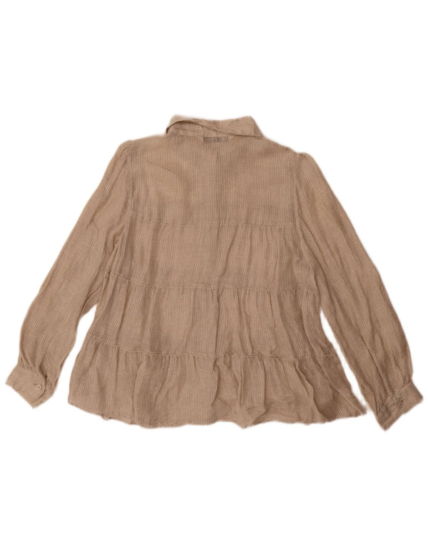 Zara Chemise Femme UK 10 Petit Lin Rayé Beige