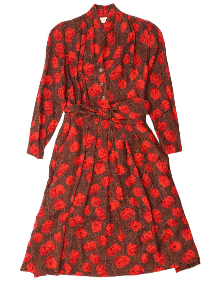 STANNER Robe trapèze à manches longues pour femme IT 42 en laine florale marron moyen