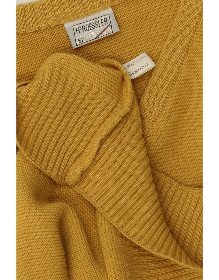 vintage Homme Col V Pull Pull IT 52 Grand Jaune Polyester