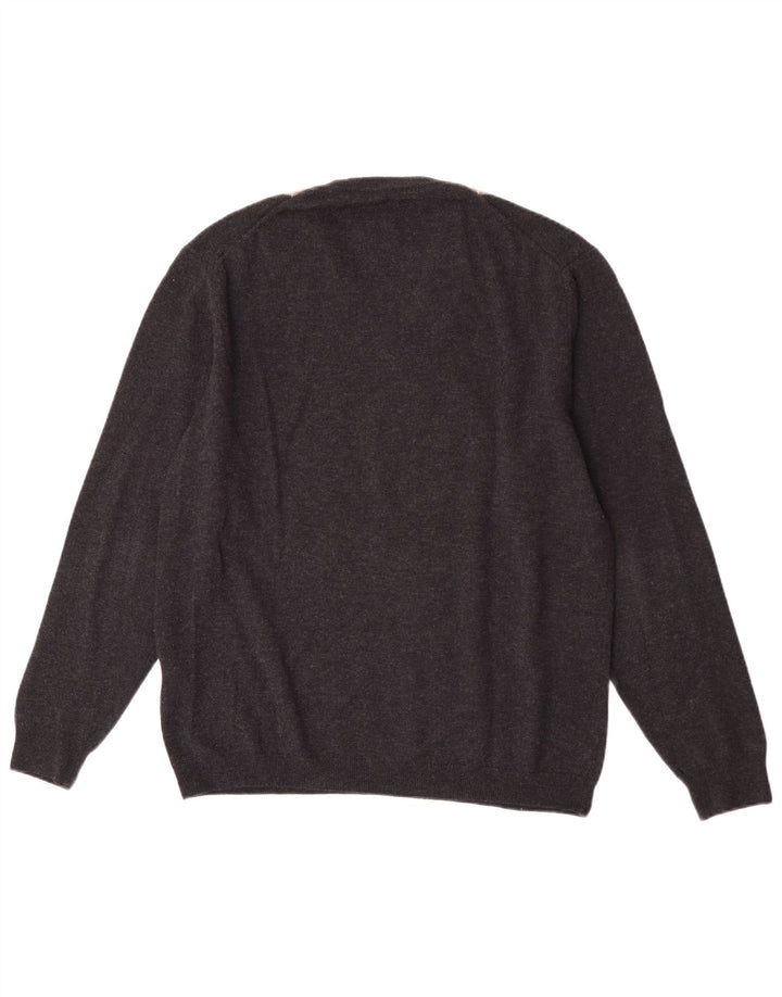 Burlington Pull col V pour homme IT 52 Large Gris Argyle/Diamant