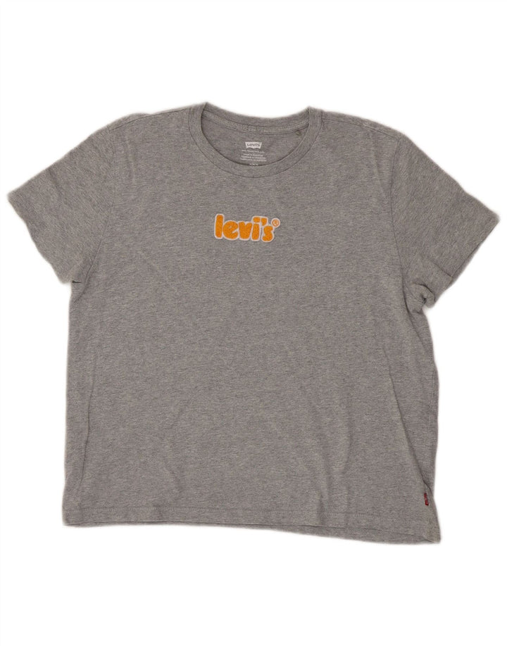 Levi's T-Shirt Crop Graphic Femme UK 14 Gris Moyen