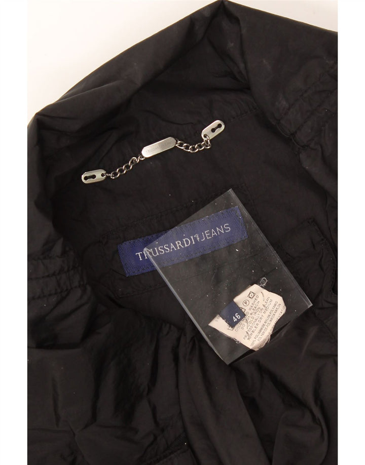 TRUSSARDI JEANS Womens Graphic Windbreaker Jacket IT 46 Large Black Vintage Trussardi Jeans and Second-Hand Trussardi Jeans from Messina Hembry 