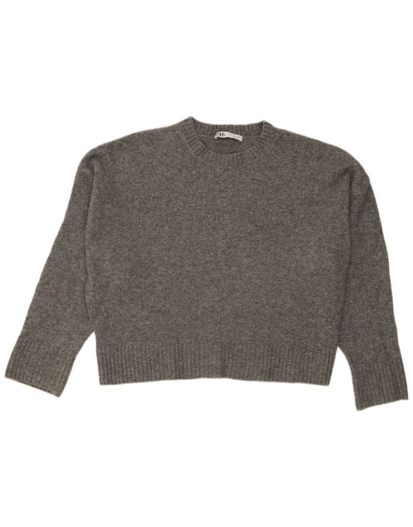 Zara Pull surdimensionné à col rond pour femme UK 10 Petit Acrylique Gris