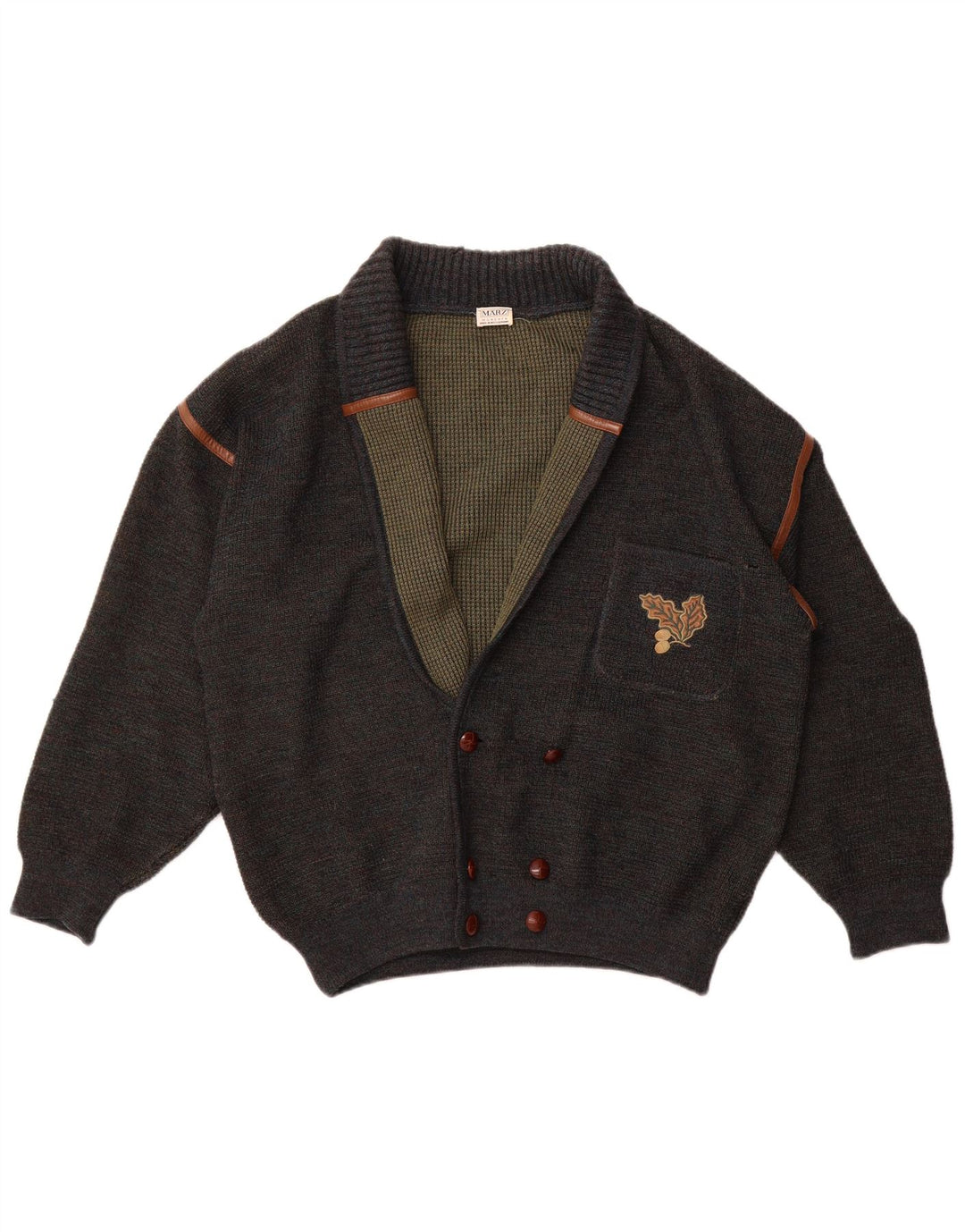 Marz Homme Cardigan Double Boutonnage Pull EU 52 Large Gris Moucheté Laine