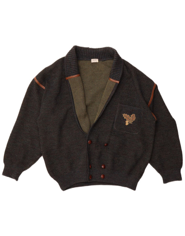 Marz Homme Cardigan Double Boutonnage Pull EU 52 Large Gris Moucheté Laine