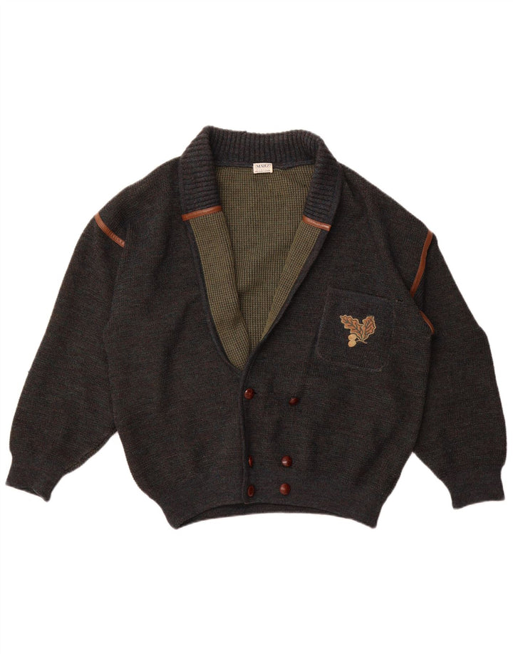 Marz Homme Cardigan Double Boutonnage Pull EU 52 Large Gris Moucheté Laine