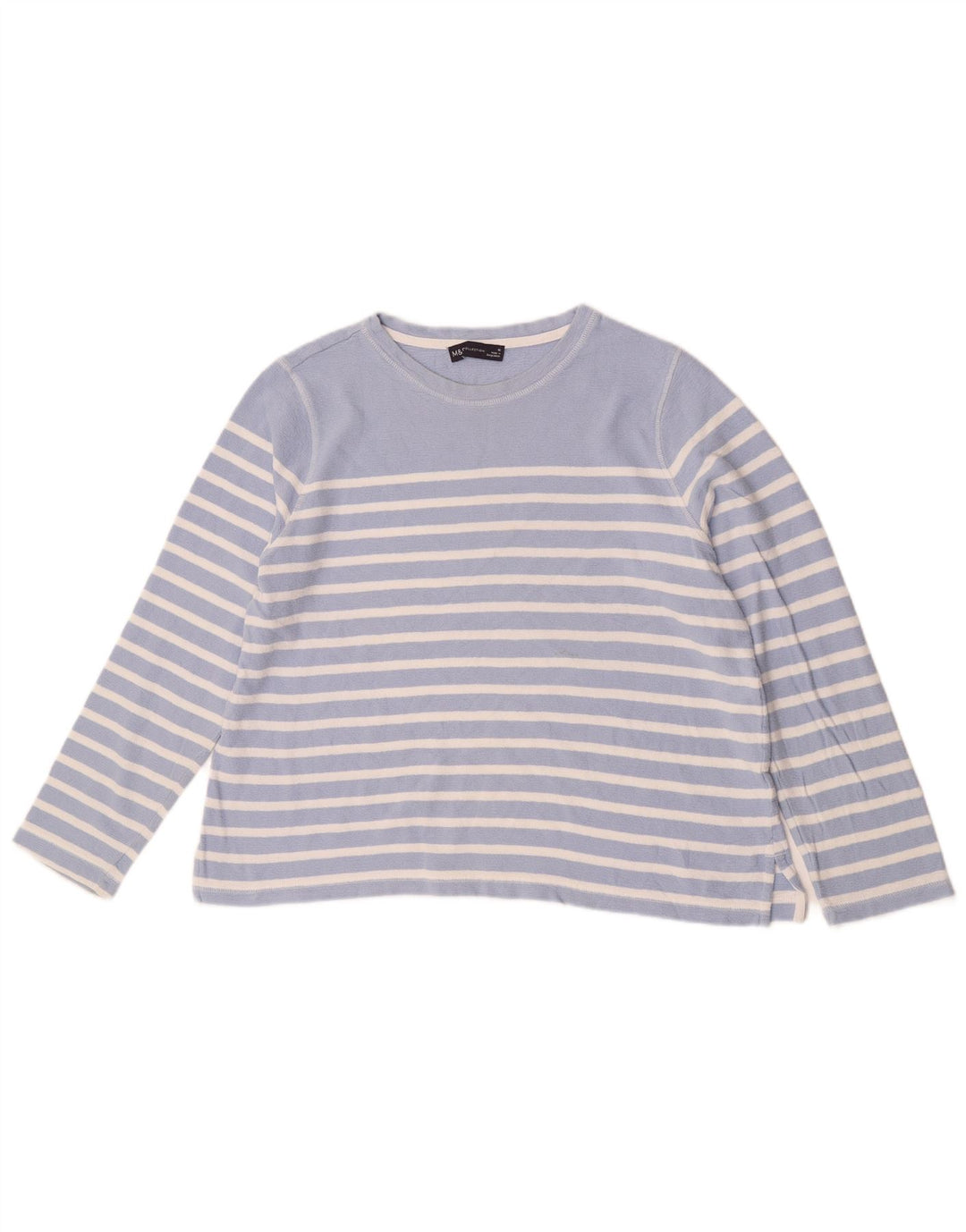 Marks & Spencer Haut à manches longues pour femme UK 46 Grand coton rayé bleu