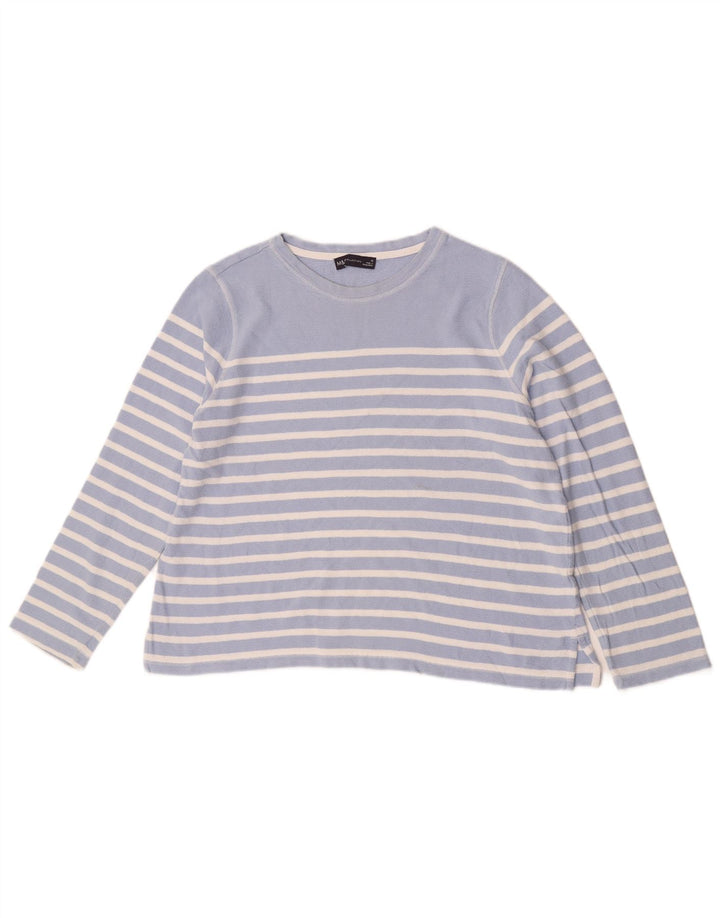 Marks & Spencer Haut à manches longues pour femme UK 46 Grand coton rayé bleu