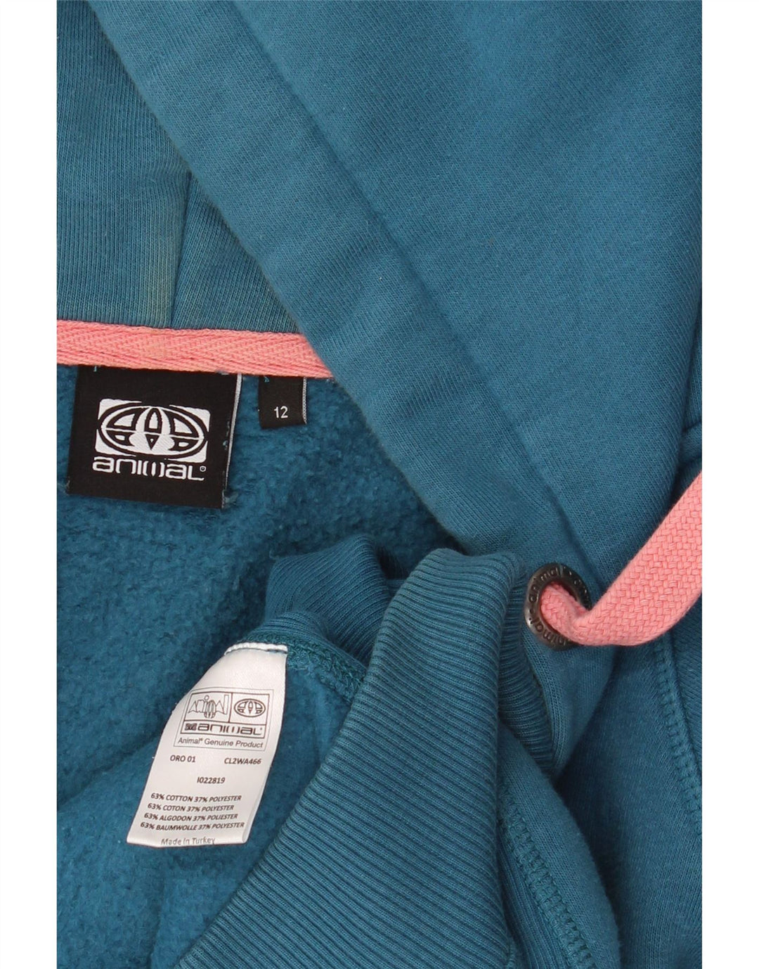 ANIMAL Pull à capuche zippé graphique pour femme UK 12 Bleu moyen Coton