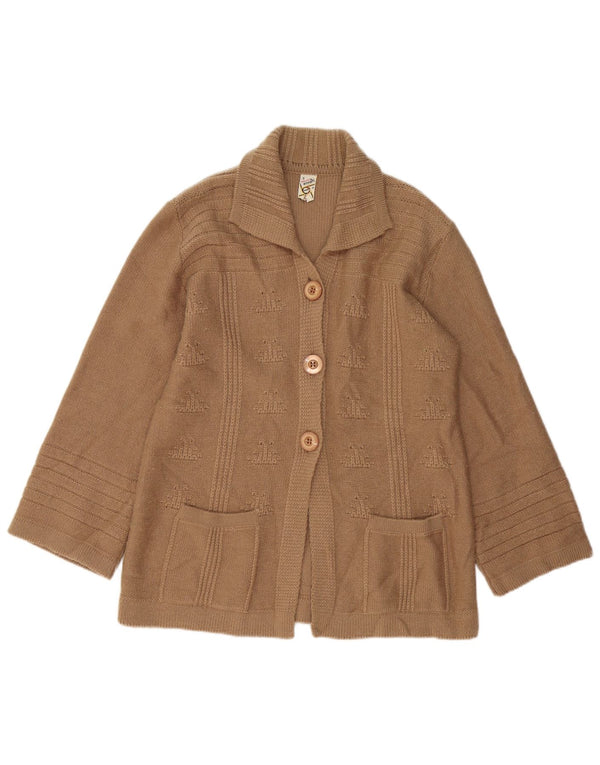 VINTAGE Pull Cardigan Femme UK 14 Laine Brun Moyen