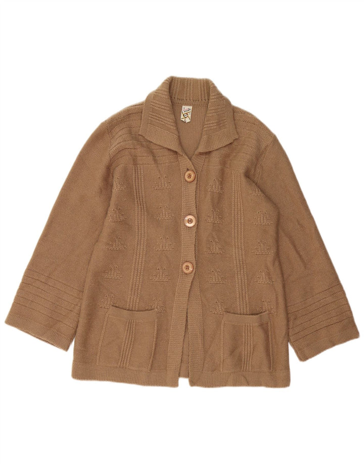 VINTAGE Pull Cardigan Femme UK 14 Laine Brun Moyen