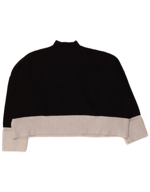 Zara Pull court à col roulé pour femme UK 20 2XL Noir Colourblock