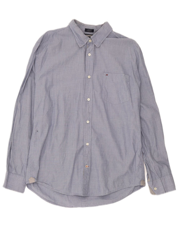 Tommy Hilfiger Chemise ajustée sur mesure pour homme Taille 16 1/2 17 Grand coton bleu marine