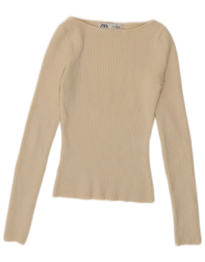 Zara Womens Crop Top Manches Longues UK 8 Petit Beige
