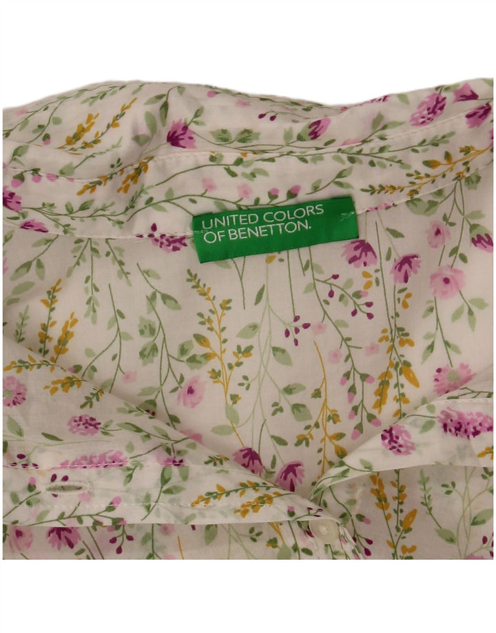 BENETTON Chemise Femme UK 14 Medium Blanc Floral