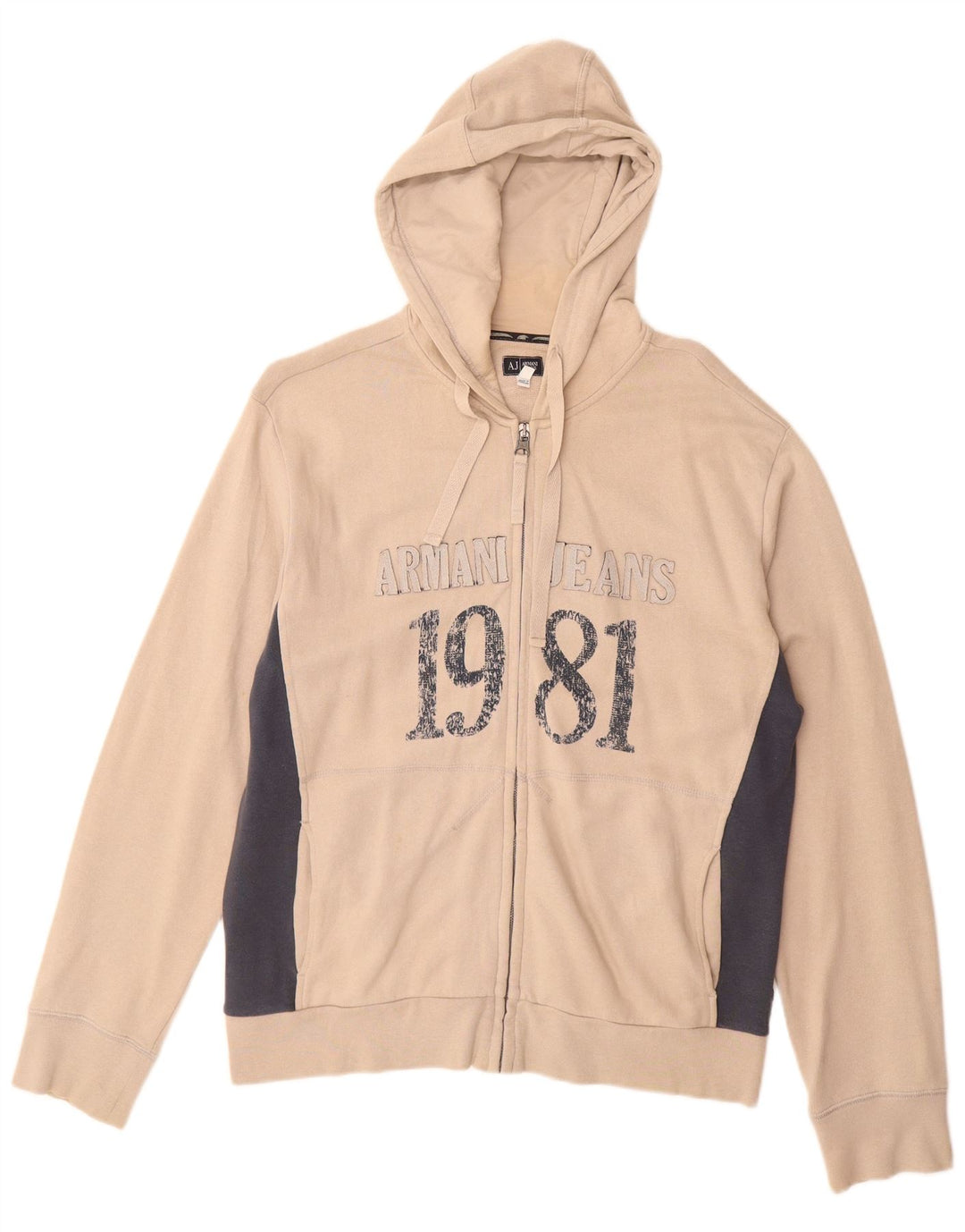 ARMANI JEANS Pull à Capuche Zippé Graphique Homme Beige Moyen Colourblock