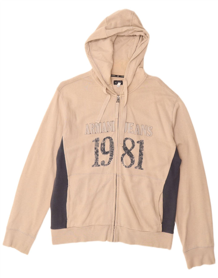 ARMANI JEANS Pull à Capuche Zippé Graphique Homme Beige Moyen Colourblock