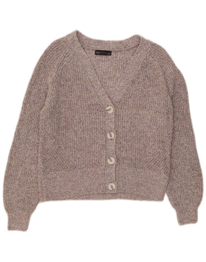 MARKS & SPENCER Pull Cardigan Femme UK 14 Coton Chiné Gris Moyen