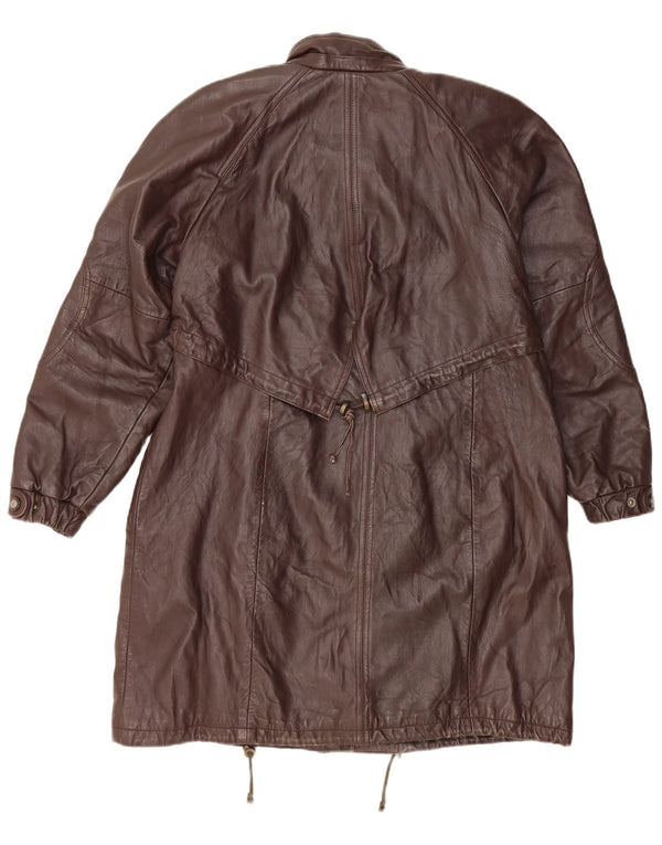 VINTAGE Manteau en cuir femme UK 14 Grand cuir marron