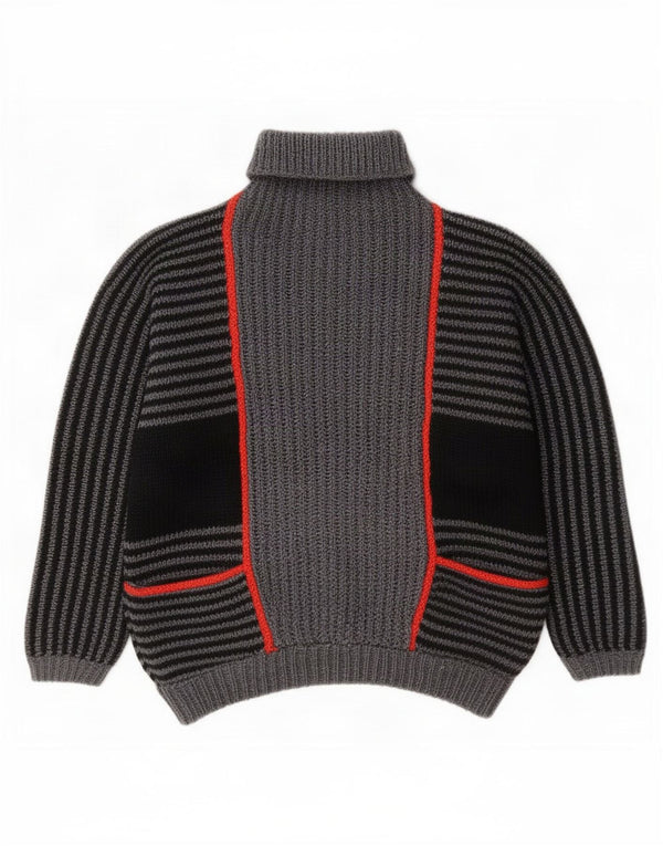 vintage Femmes Roll Neck Jumper Pull UK 20 2XL Gris Rayé