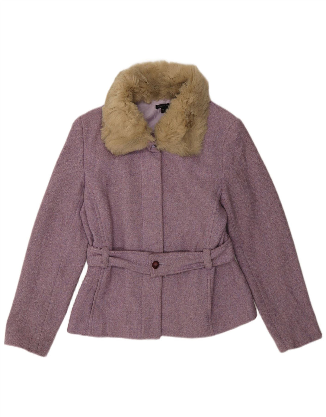 Zara Femme Veste En Fausse Fourrure EU 42 Moyen Violet Moucheté Laine Classique