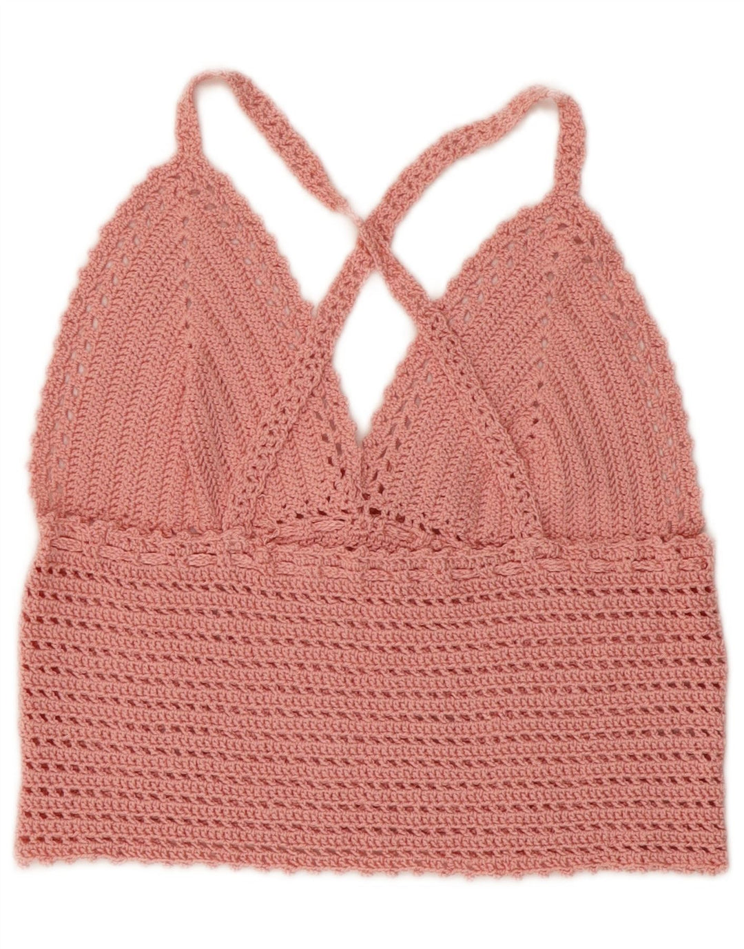 vintage Femmes Crop Crochet Halter Top UK 4 XS Rose