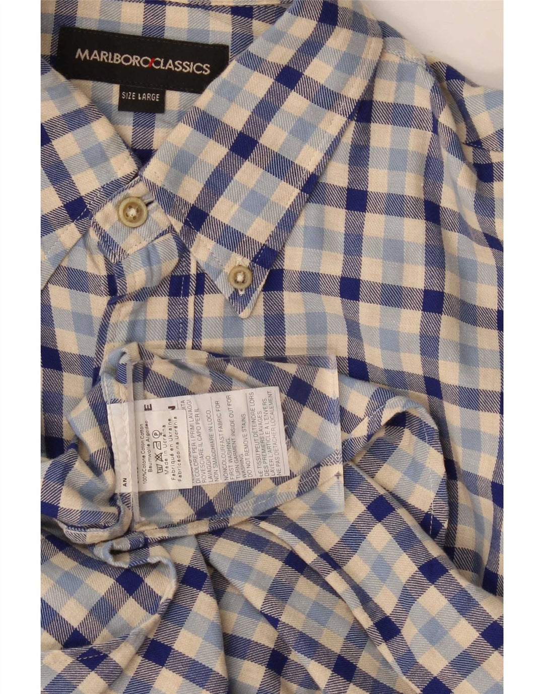 Marlboro Classics Chemise en flanelle pour homme Grand coton vichy bleu