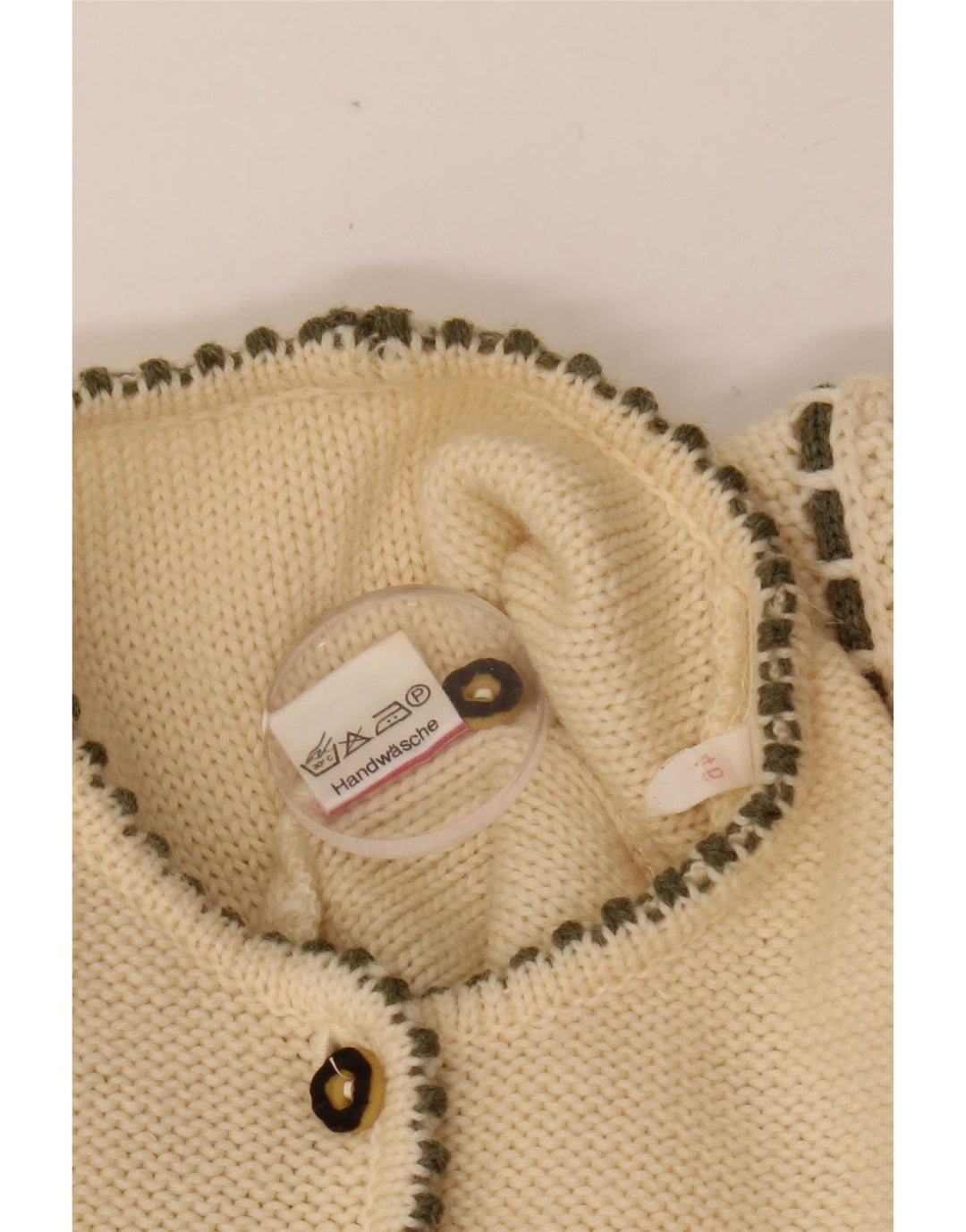 VINTAGE Femme Crop Cardigan Pull EU 46 XL Laine Beige