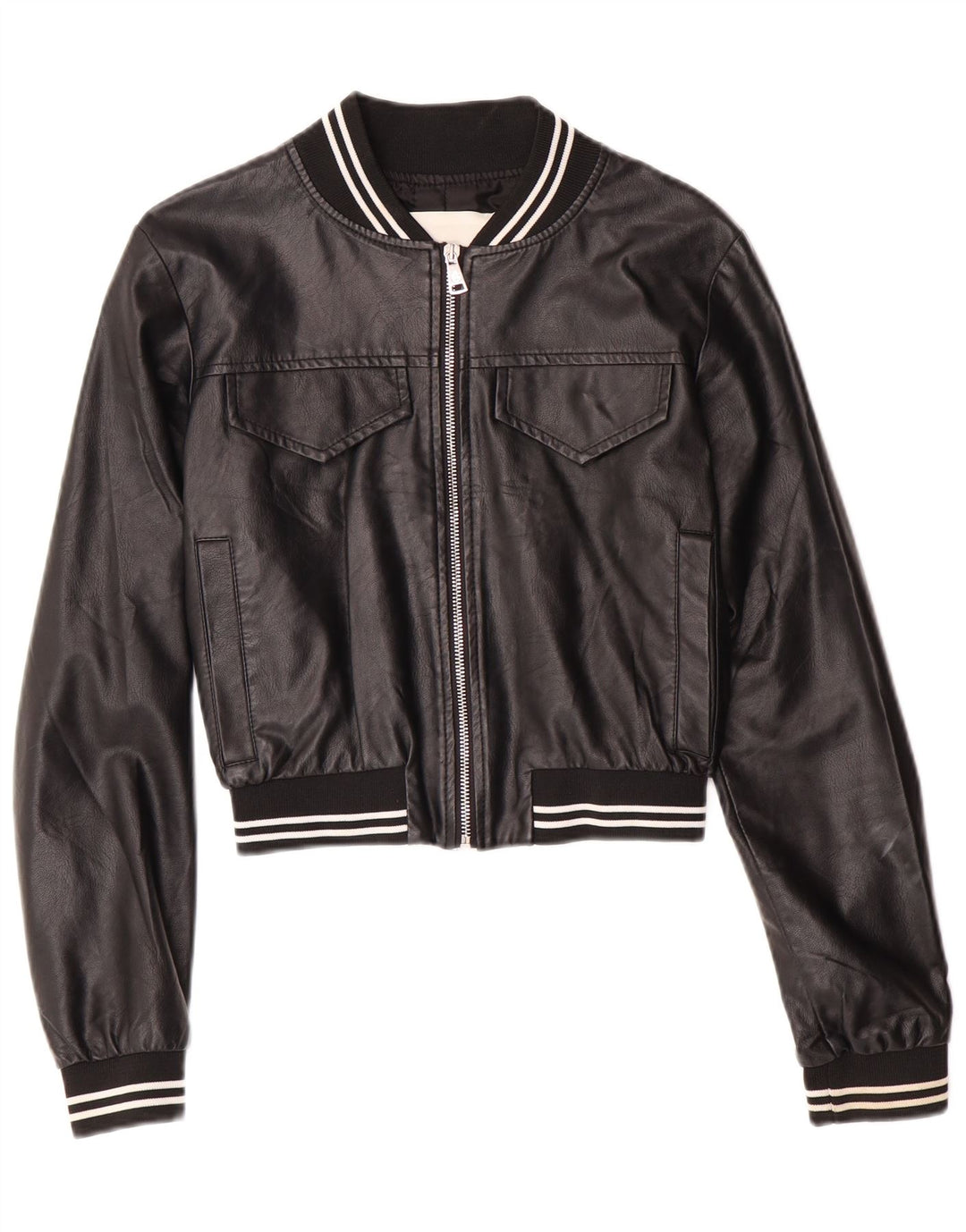 GAELLE Veste en cuir courte graphique pour femme UK 6 XS Noir