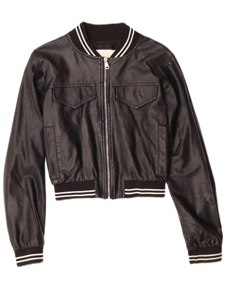 GAELLE Veste en cuir courte graphique pour femme UK 6 XS Noir