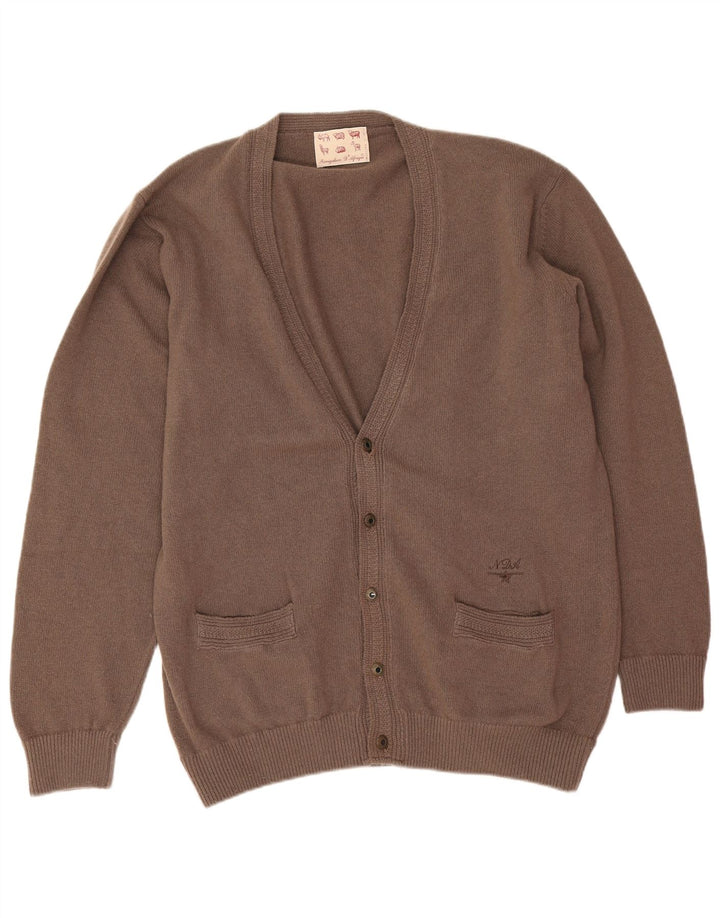 vintage Mens Cardigan Pull 2XL Laine Brune