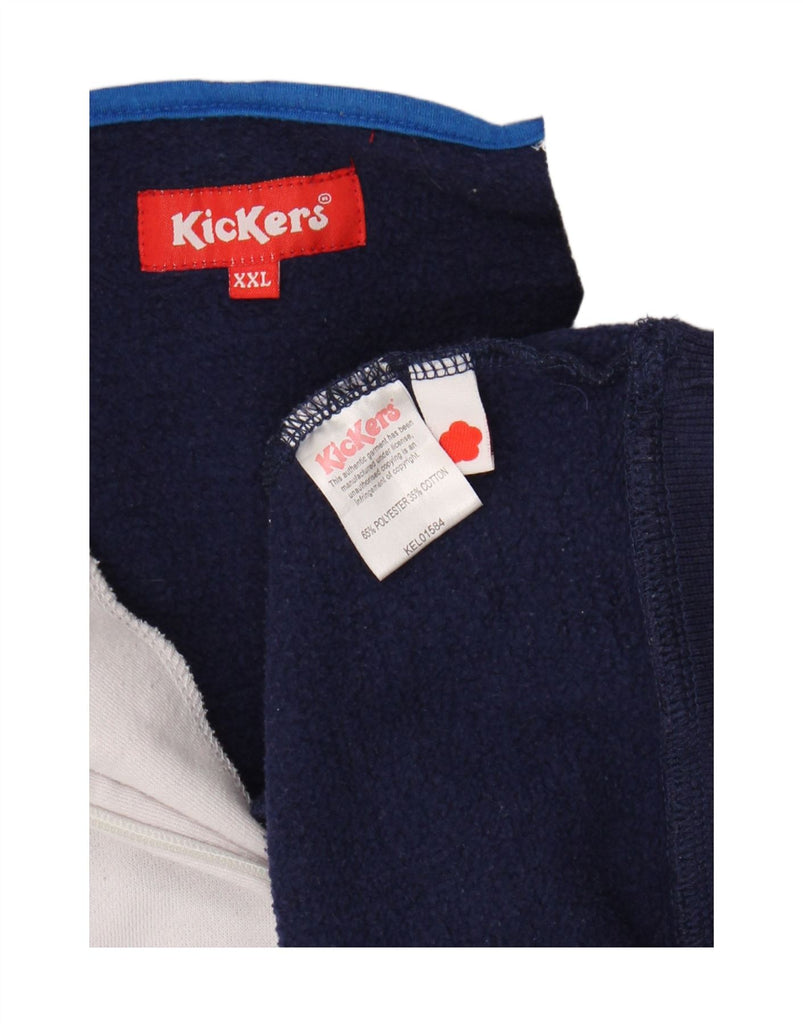 KICKERS Mens Graphic Zip Neck Hoodie Jumper 2XL Navy Blue Colourblock Vintage Kickers and Second-Hand Kickers from Messina Hembry 