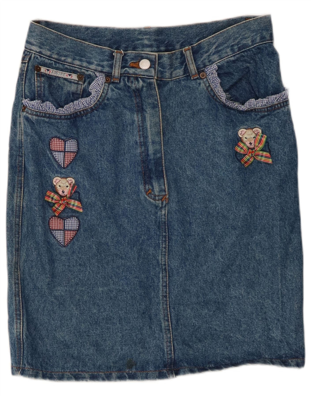 VINTAGE Jupe en jean femme W30 Coeur en coton bleu moyen