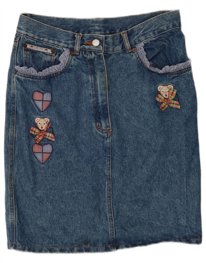 VINTAGE Jupe en jean femme W30 Coeur en coton bleu moyen