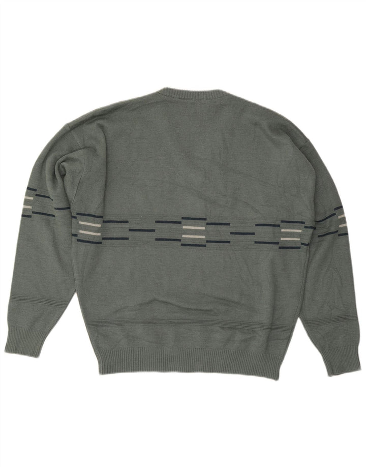 VINTAGE Pull col V homme grand gris rayé