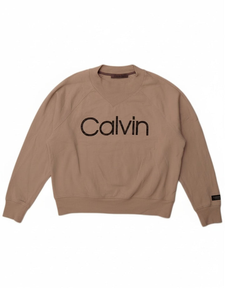 Calvin Klein Sweat-shirt graphique pour femme UK 16 Grand coton beige