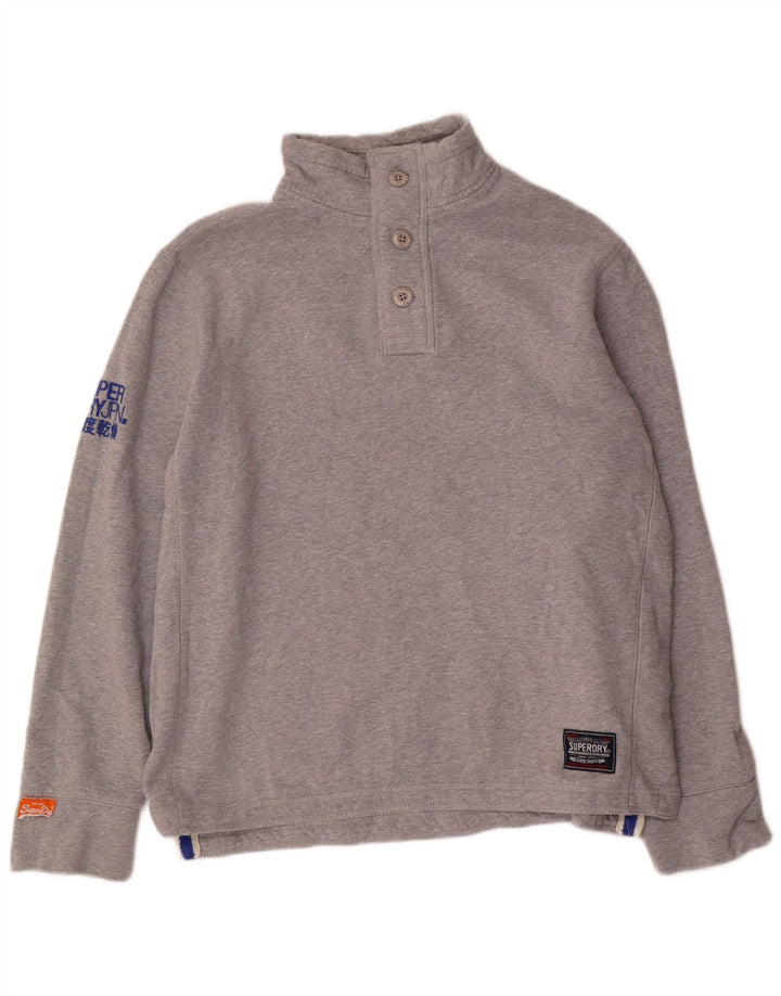 SUPERDRY Sweat-shirt graphique à col boutonné pour homme 2XL Gris moucheté