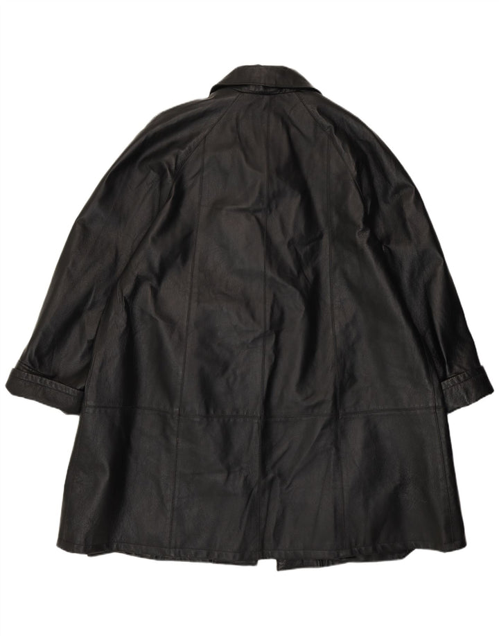 vintage Femmes Loose Fit Manteau en cuir UK 14 Cuir Noir Moyen