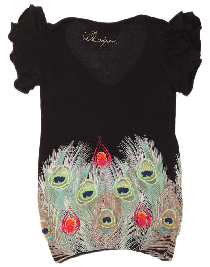 DESIGUAL Pull à col en V à motif abstrait pour femme UK 10 Small Noir