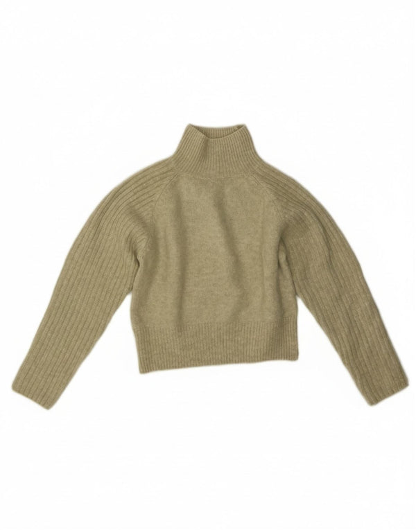 Zara Womens Crop Turtle Neck Jumper Sweater UK 10 Petit Vert Acrylique