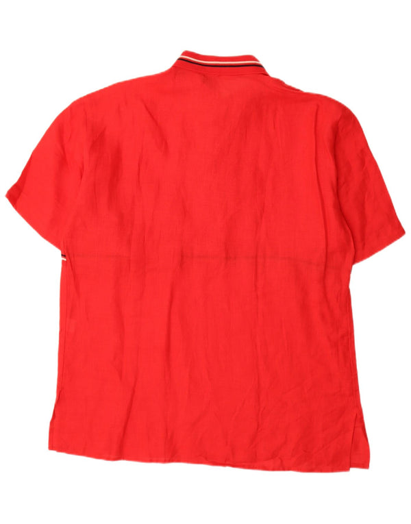 Vintage Homme Manches Courtes Pull Chemise XL Rouge Rayé Lin